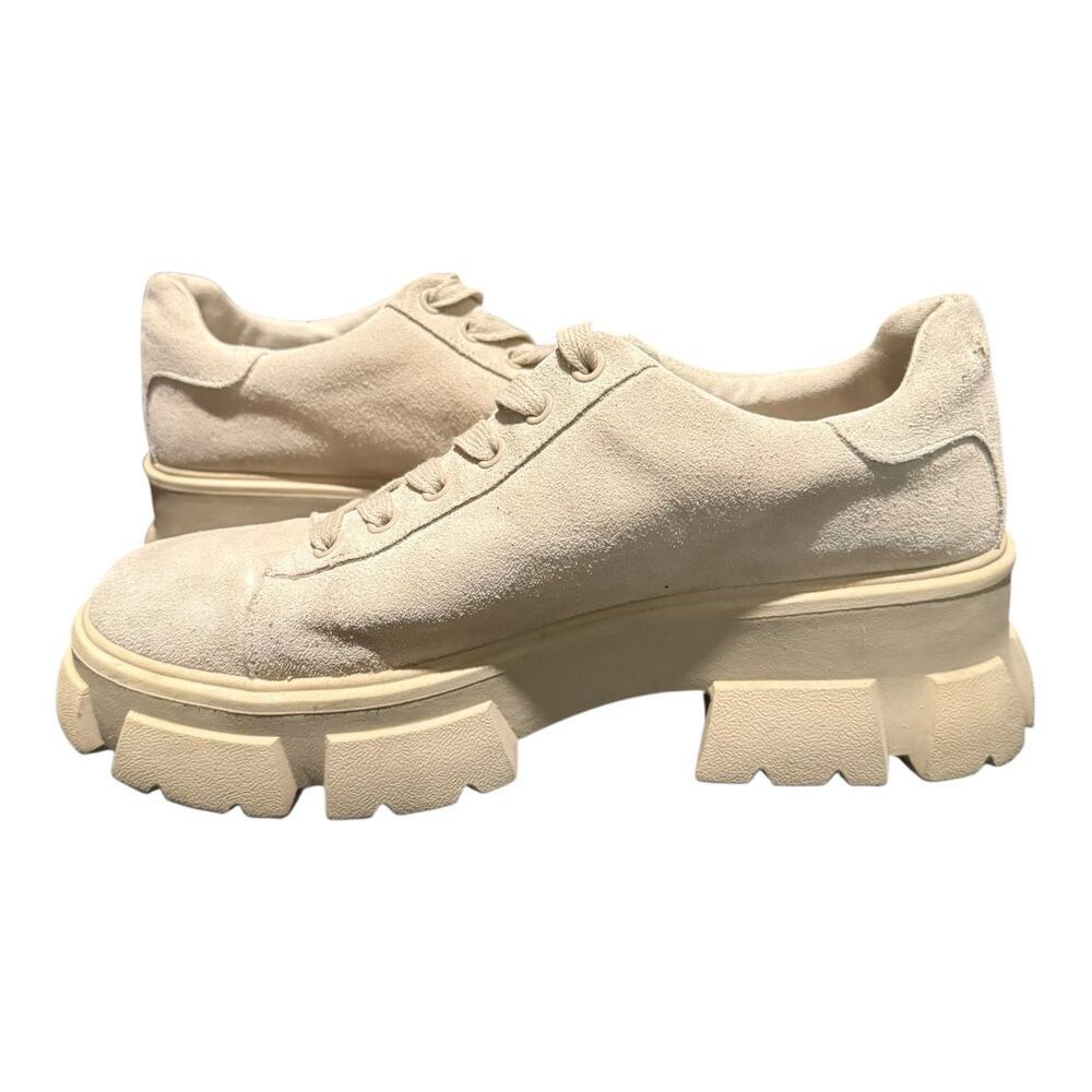 Steve Madden Lug Sole Platform Sneakers Womens 8.5 Beige Chunky Lace Up Shoes - Picture 7 of 9